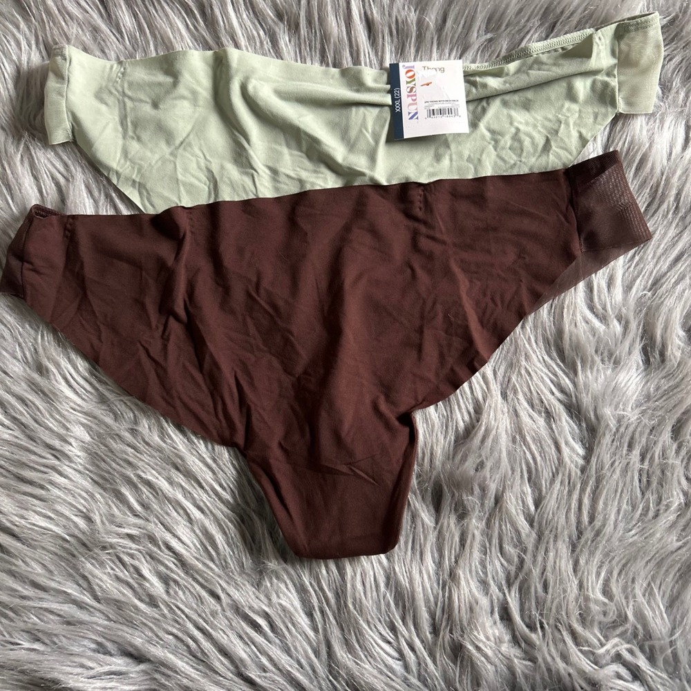 Joyspun Thong Womens Size XXXL (22) Panty Green & Brown Mesh Back Panties